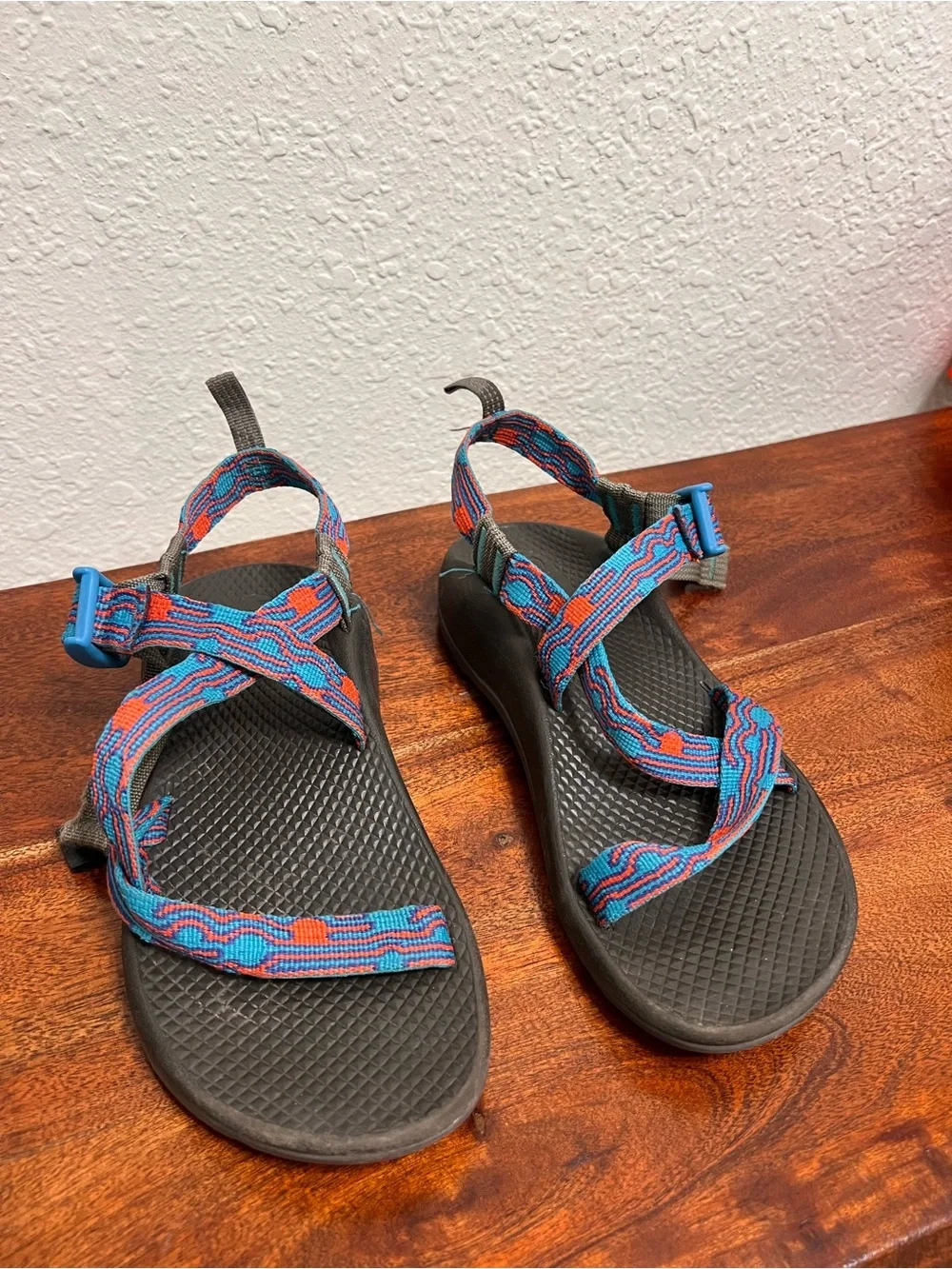 Chaco Kids Water Shoes Blue and Orange Webbing Sandals